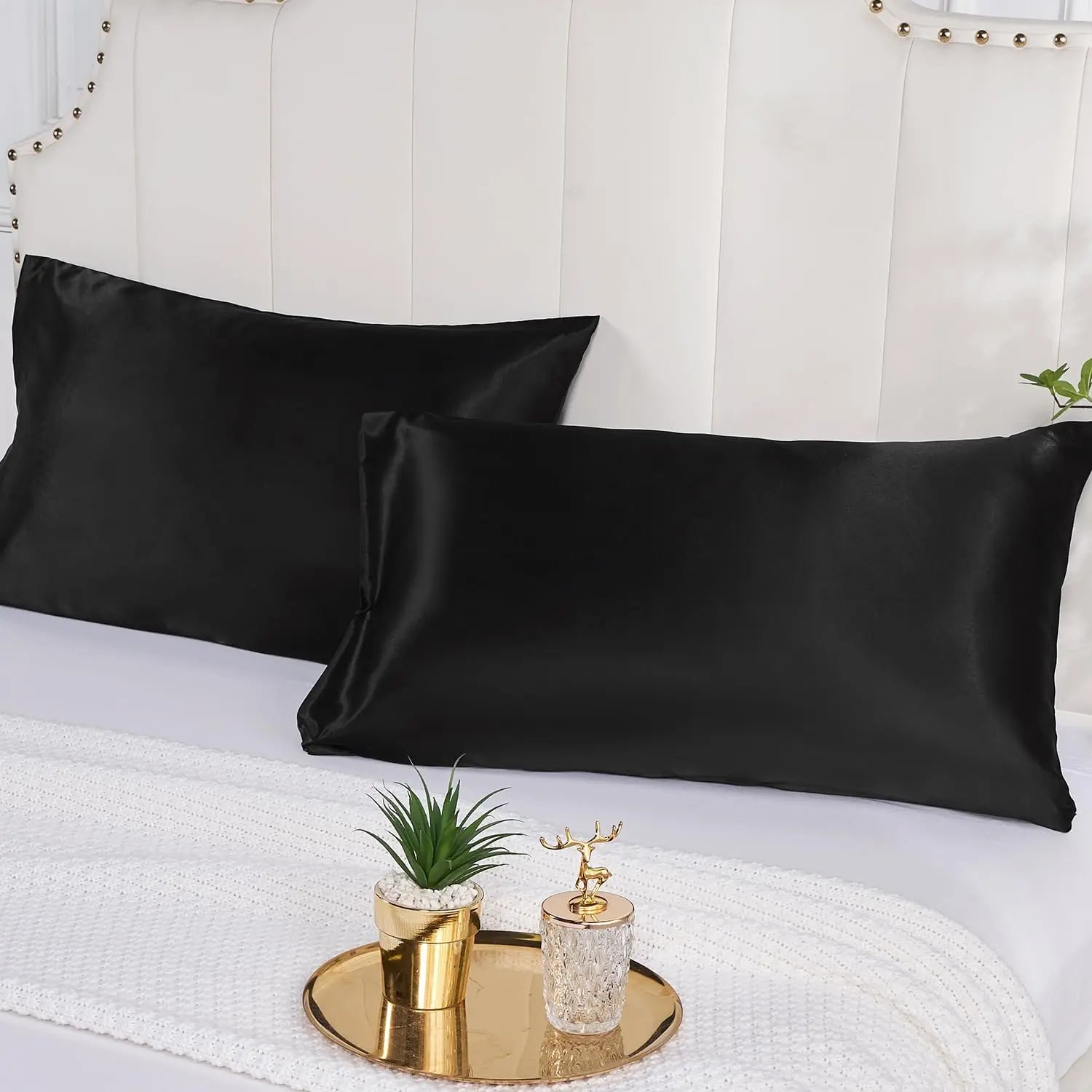 Satin Silk Pillowcase Set of 2 — Standard Size shown in use