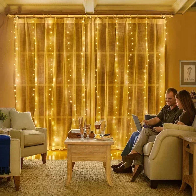 LED Curtain Fairy Lights with Remote — USB Festoon String Lights for Window & Room Decor — detail close-up