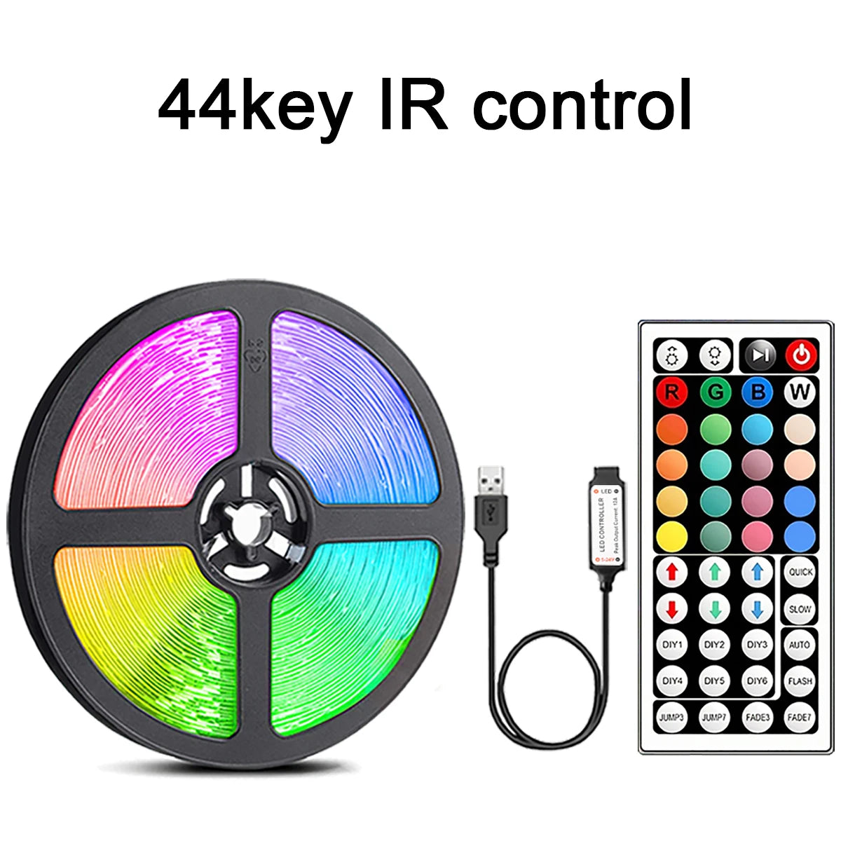 RGB LED Strip Lights with 44-Key Remote – Color Changing Accent Lighting for Kitchen, Bedroom & Home — full product view