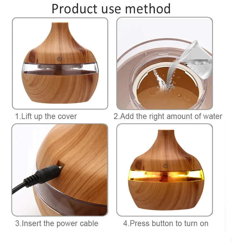 300ml Wood-Look Ultrasonic Aroma Diffuser & Humidifier shown in use
