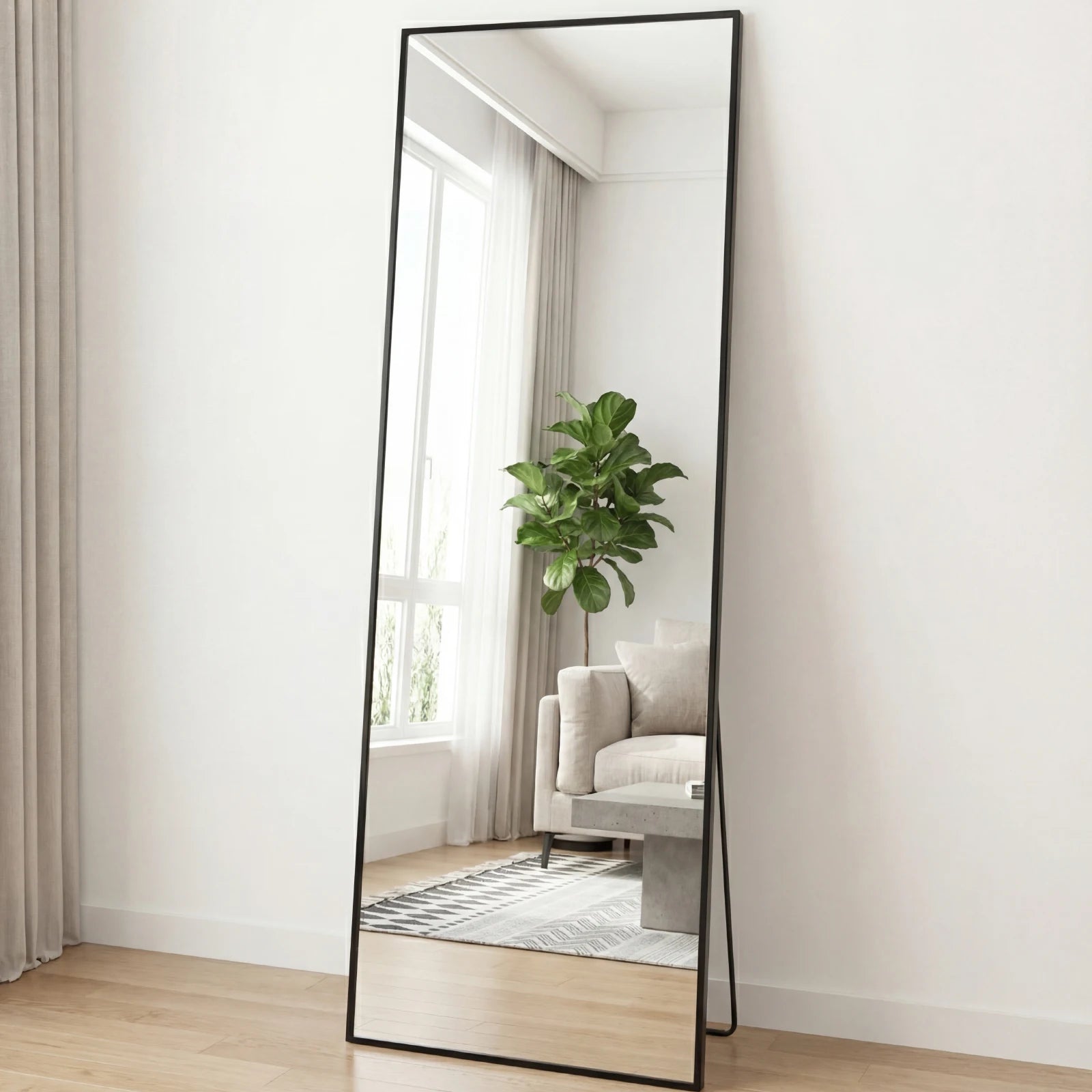 Arched Full Length Mirror with Stand — 68'x26' Aluminum Frame Floor Mirror for Bedroom & Bathroom — detail close-up