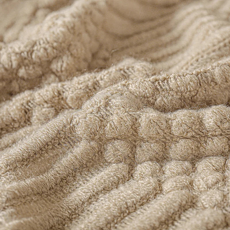 Chunky Knit Throw Blanket with Tassels — Soft Acrylic Farmhouse Blanket for Sofa & Bed shown in use