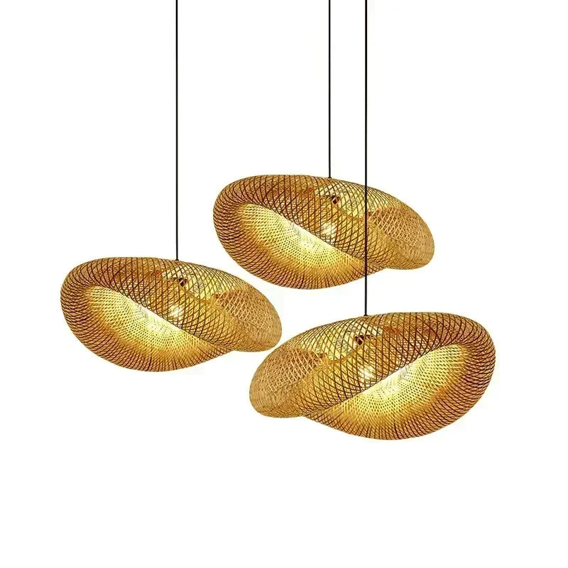 Handwoven Bamboo Pendant Light — Rattan Ceiling Lamp for Bedroom & Living Room — full product view