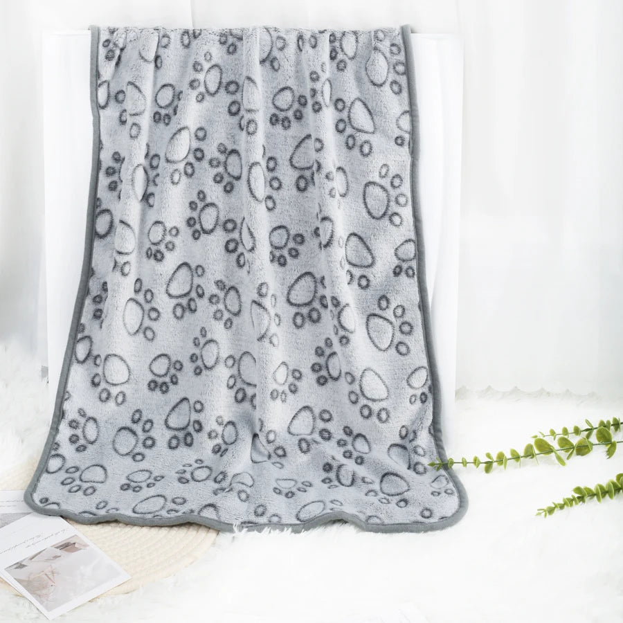 Soft Fleece Pet Blanket — Warm Paw Print Blanket for Dogs & Cats — color and size options