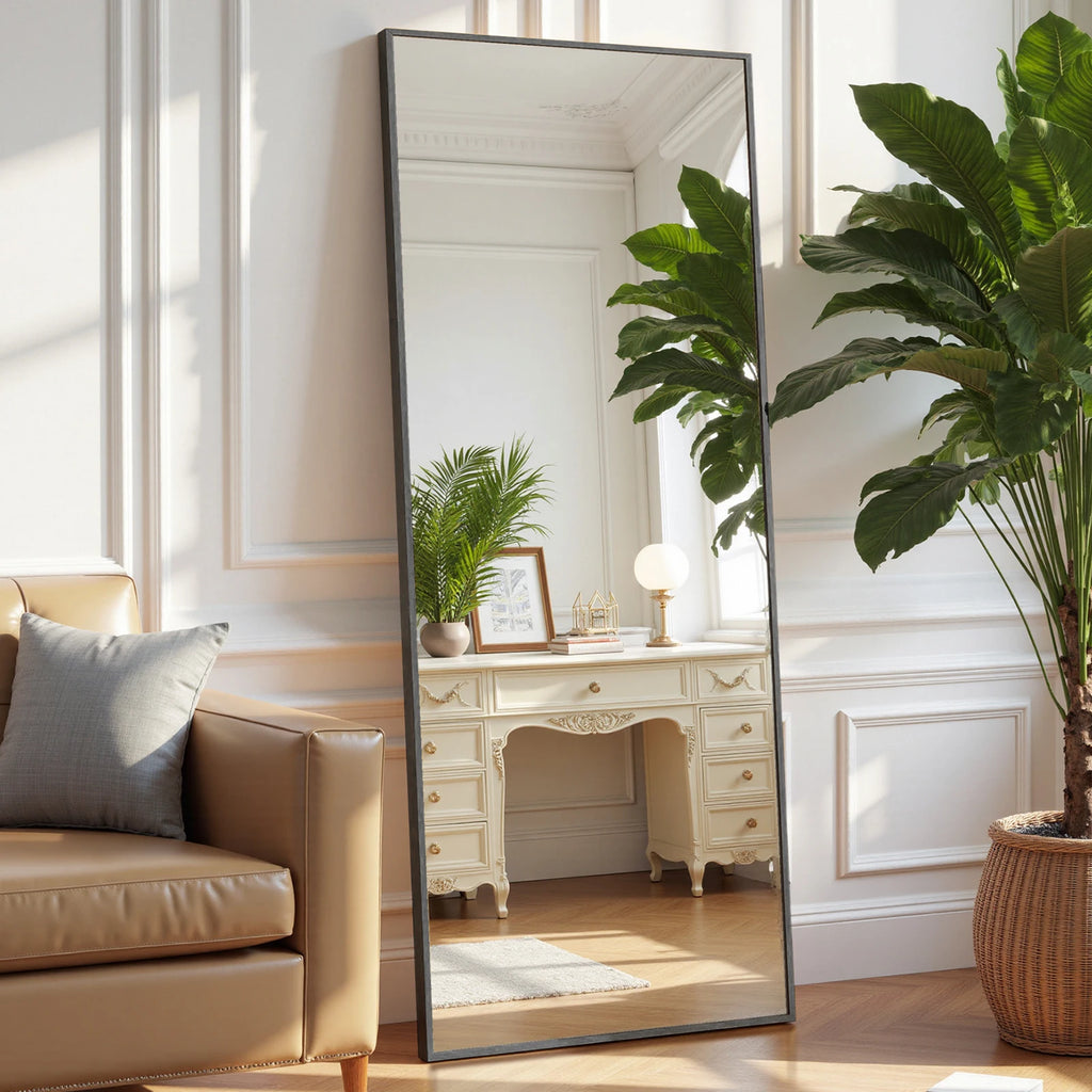 Arched Full Length Mirror with Stand — 68'x26' Aluminum Frame Floor Mirror for Bedroom & Bathroom — product photo