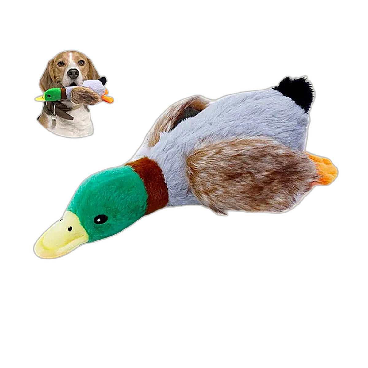 Squeaky Plush Duck Dog Toy — full product view on white background