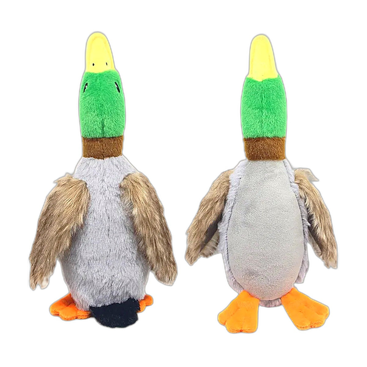 Squeaky Plush Duck Dog Toy — front and back view on white background