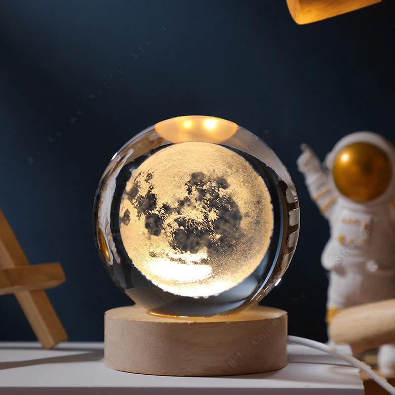 3D Crystal Ball Night Light — Galaxy & Planet Design (5cm) — color and size options