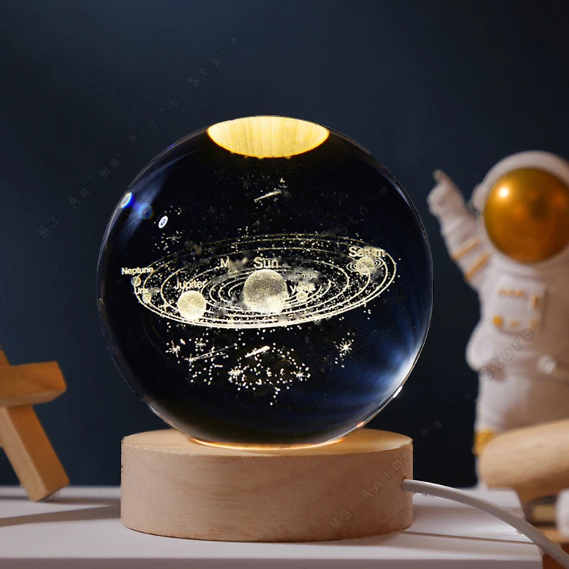 3D Crystal Ball Night Light — Galaxy & Planet Design (5cm) — full product view